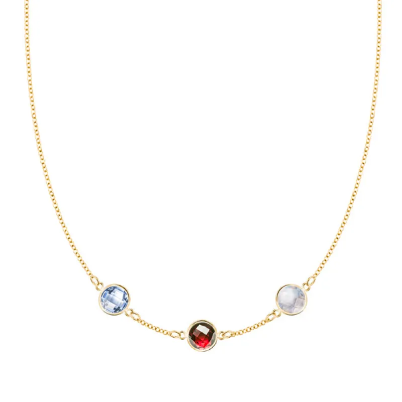 Personalized Grand 3 Birthstone Necklace in 14k Gold sold by Haverhill