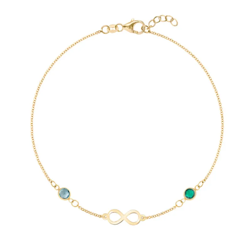 Personalized Classic Infinity & 2 Birthstone Bracelet in 14k Gold sold by Haverhill