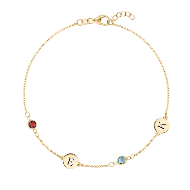 Personalized Classic 2 Letter & 2 Birthstone Bracelet in 14k Gold sold by Haverhill