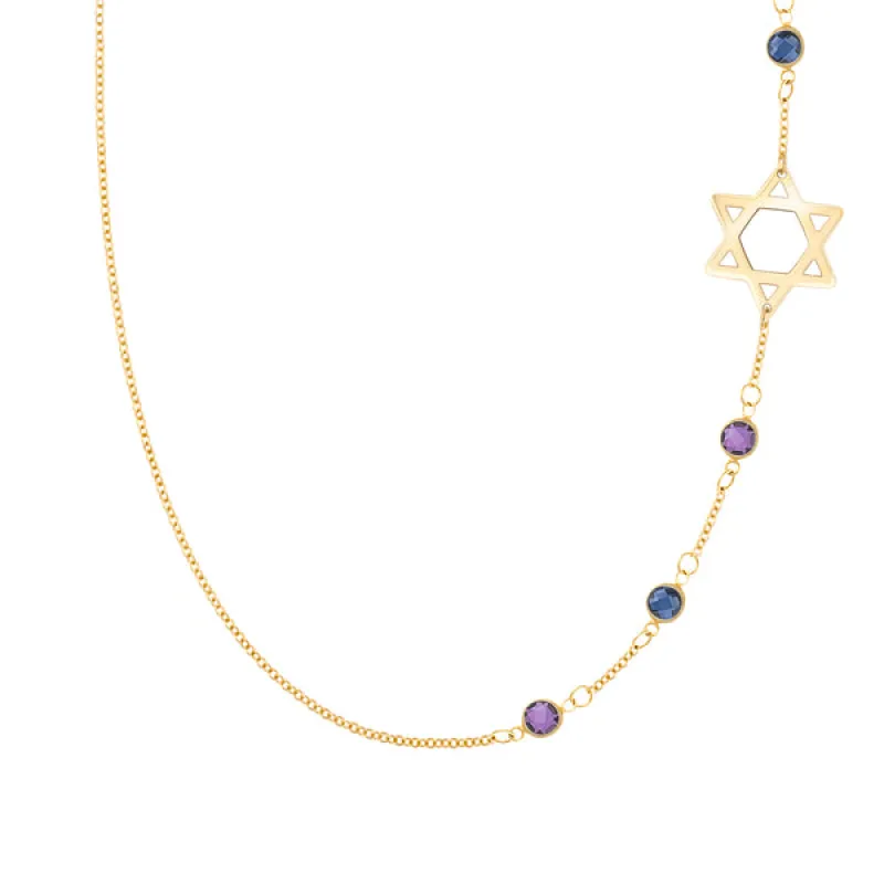 Personalized Classic Star of David & 4 Birthstone Necklace in 14k Gold sold by Haverhill