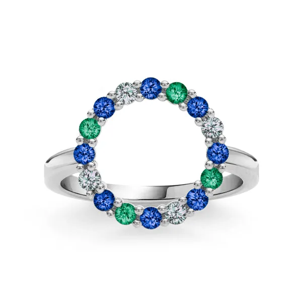 Personalized Rosecliff Circle Birthstone Ring in 14k Gold sold by Haverhill