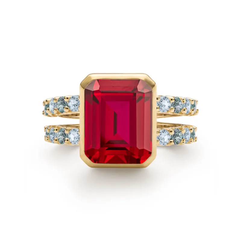 Personalized Warren Vertical Birthstone Ring with Accent Stones in 14k Gold sold by Haverhill