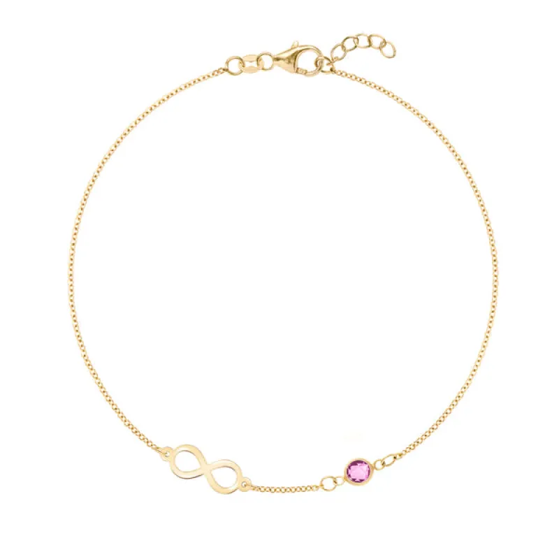 Personalized Classic Infinity & 1 Birthstone Bracelet in 14k Gold sold by Haverhill