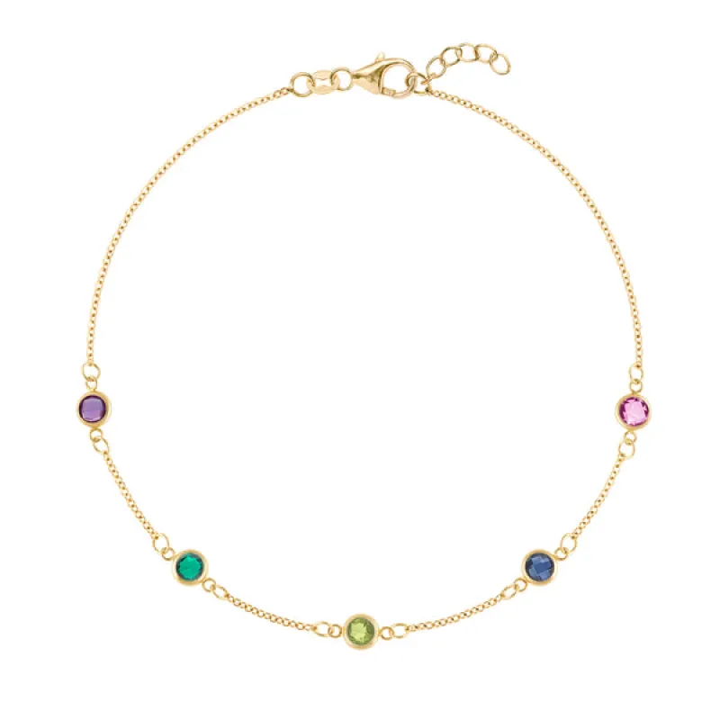 Personalized Classic 5 Birthstone Bracelet in 14k Gold sold by Haverhill