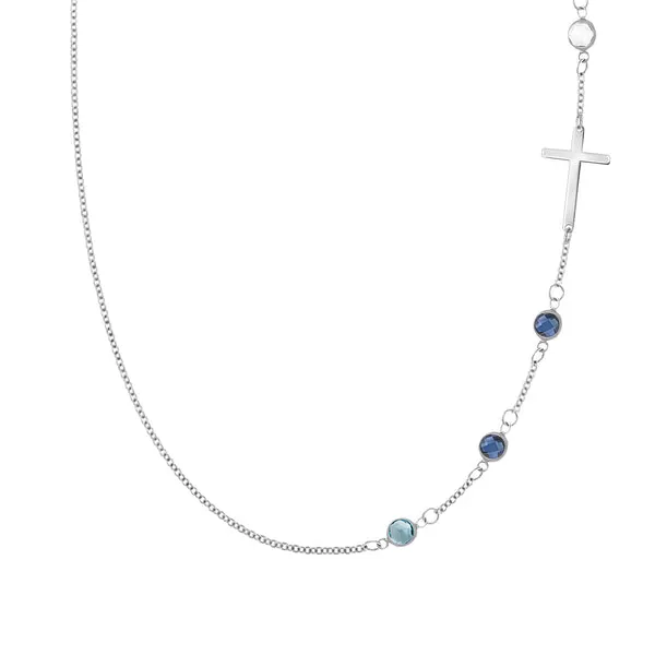 Personalized Classic Cross & 4 Birthstone Necklace in 14k Gold sold by Haverhill