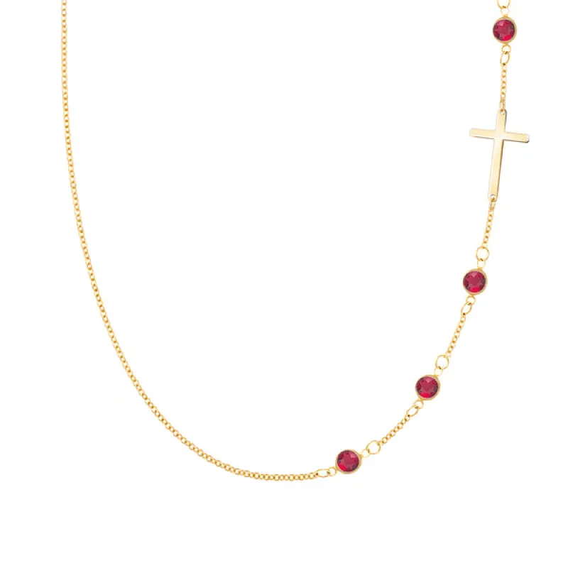 Personalized Classic Cross & 4 Birthstone Necklace in 14k Gold sold by Haverhill