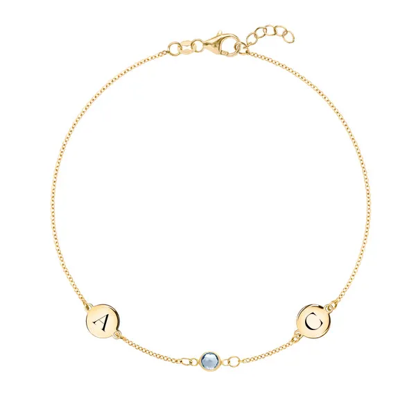 Personalized Classic 2 Letter & 1 Birthstone Bracelet in 14k Gold sold by Haverhill