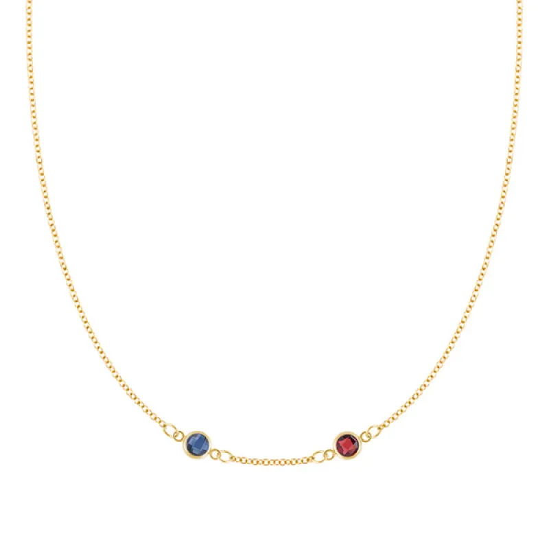 Personalized Classic 2 Birthstone Necklace in 14k Gold (Centered) sold by Haverhill
