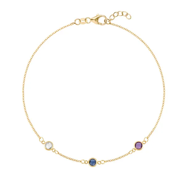 Personalized Classic 3 Birthstone Bracelet in 14k Gold sold by Haverhill