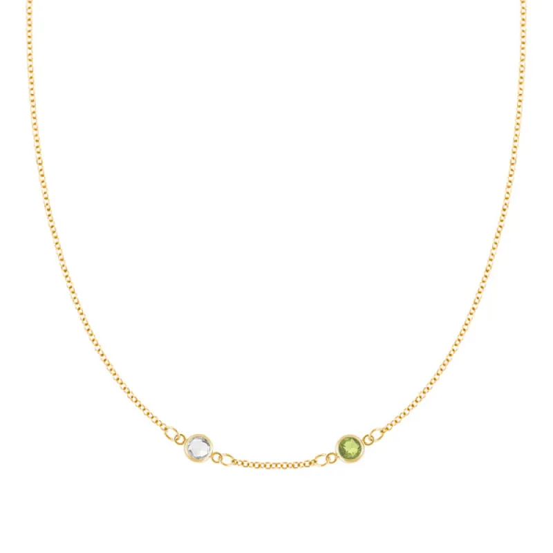 Personalized Classic 2 Birthstone Necklace in 14k Gold (Centered) sold by Haverhill