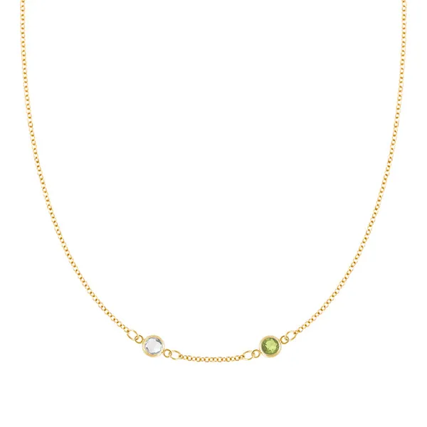 Personalized Classic 2 Birthstone Necklace in 14k Gold (Centered) sold by Haverhill