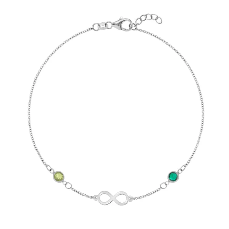 Personalized Classic Infinity & 2 Birthstone Bracelet in 14k Gold sold by Haverhill
