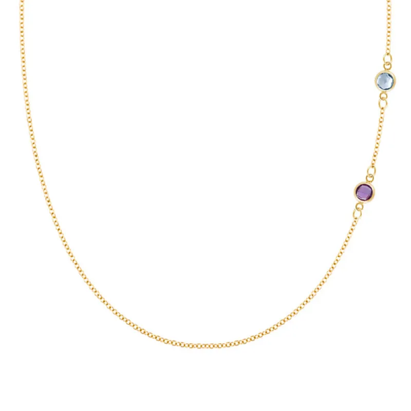 Personalized Classic 2 Birthstone Necklace in 14k Gold sold by Haverhill