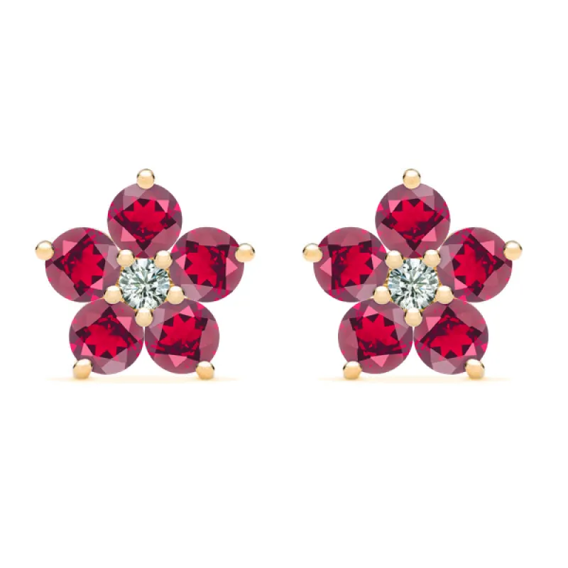 Personalized Greenwich Flower Birthstone & Diamond Earrings in 14k Gold sold by Haverhill