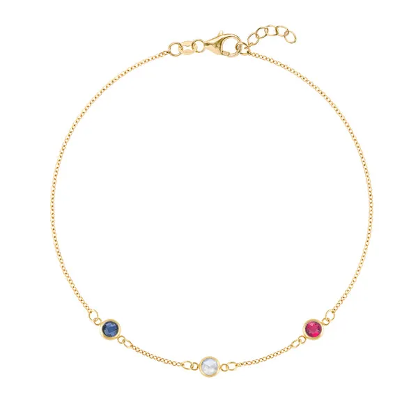 Personalized Classic 3 Birthstone Bracelet in 14k Gold sold by Haverhill