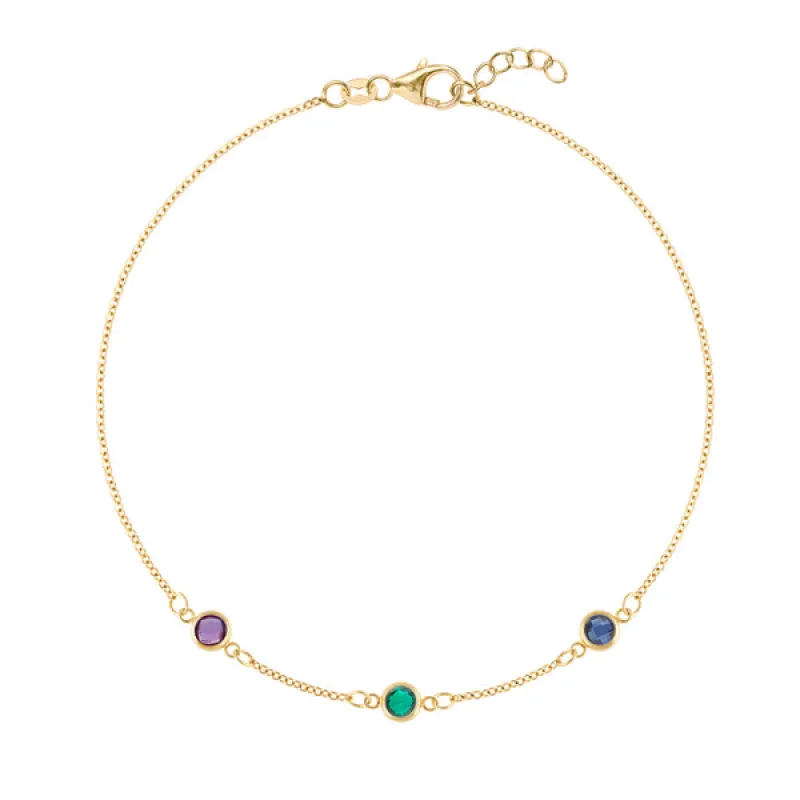 Personalized Classic 3 Birthstone Bracelet in 14k Gold sold by Haverhill