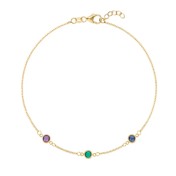 Personalized Classic 3 Birthstone Bracelet in 14k Gold sold by Haverhill