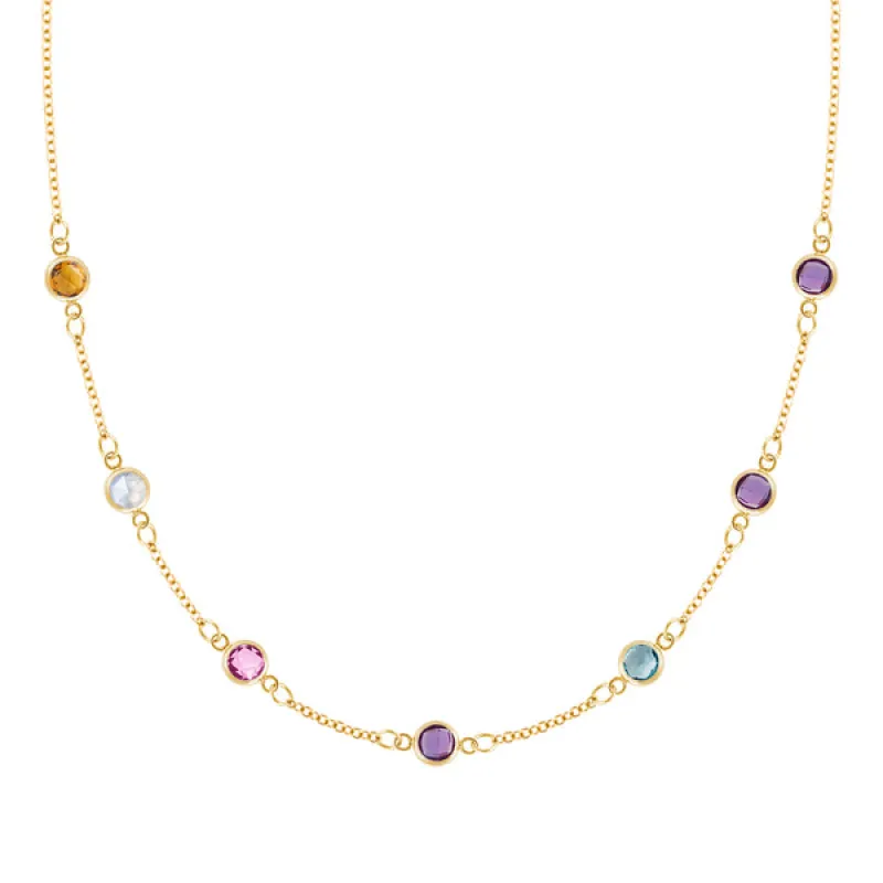 Personalized Classic 7 Birthstone Necklace in 14k Gold sold by Haverhill