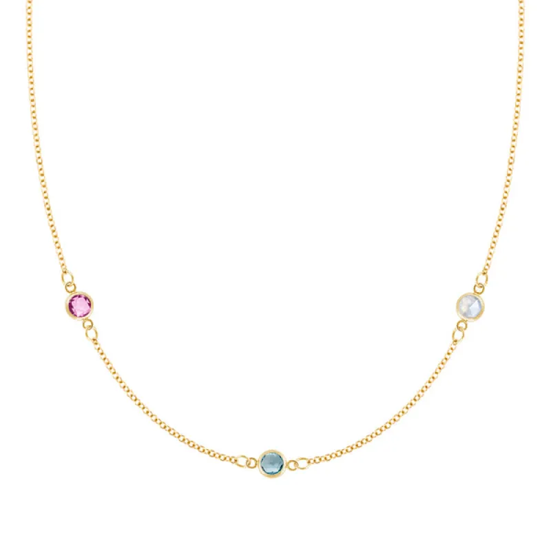 Personalized Classic 3 Birthstone Necklace in 14k Gold sold by Haverhill