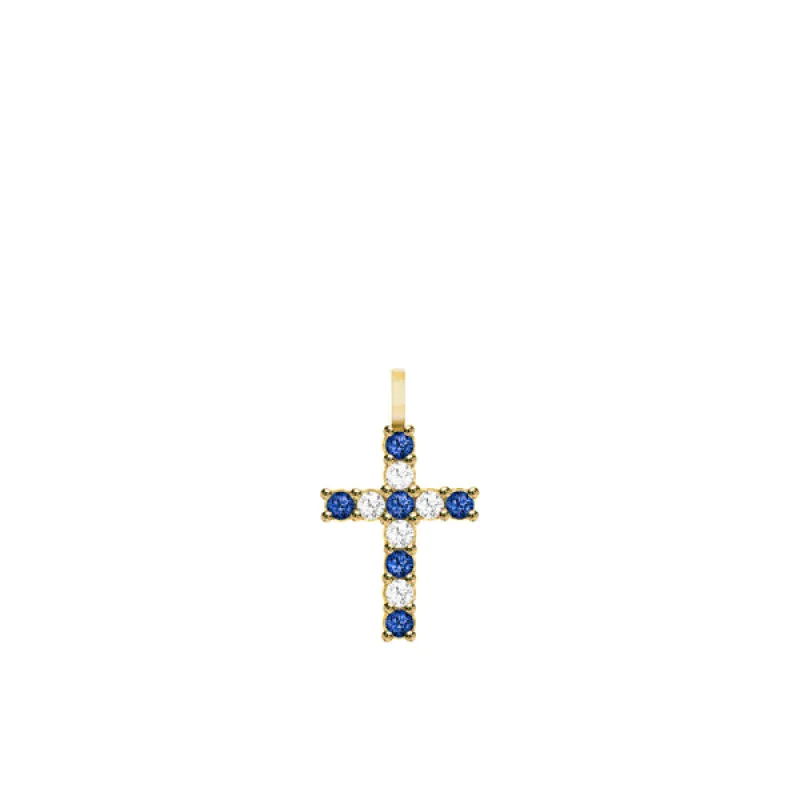 Rosecliff Cross Diamond & Sapphire Pendant in 14k Gold (September) sold by Haverhill