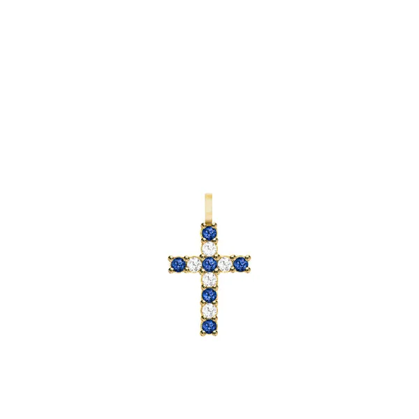 Rosecliff Cross Diamond & Sapphire Pendant in 14k Gold (September) sold by Haverhill