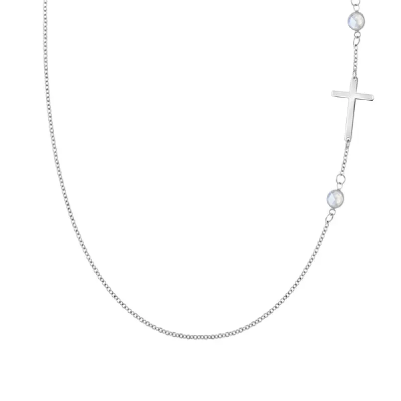 Personalized Classic Cross & 2 Birthstone Necklace in 14k Gold sold by Haverhill