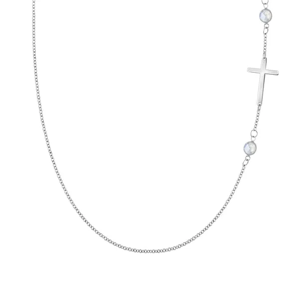 Personalized Classic Cross & 2 Birthstone Necklace in 14k Gold sold by Haverhill