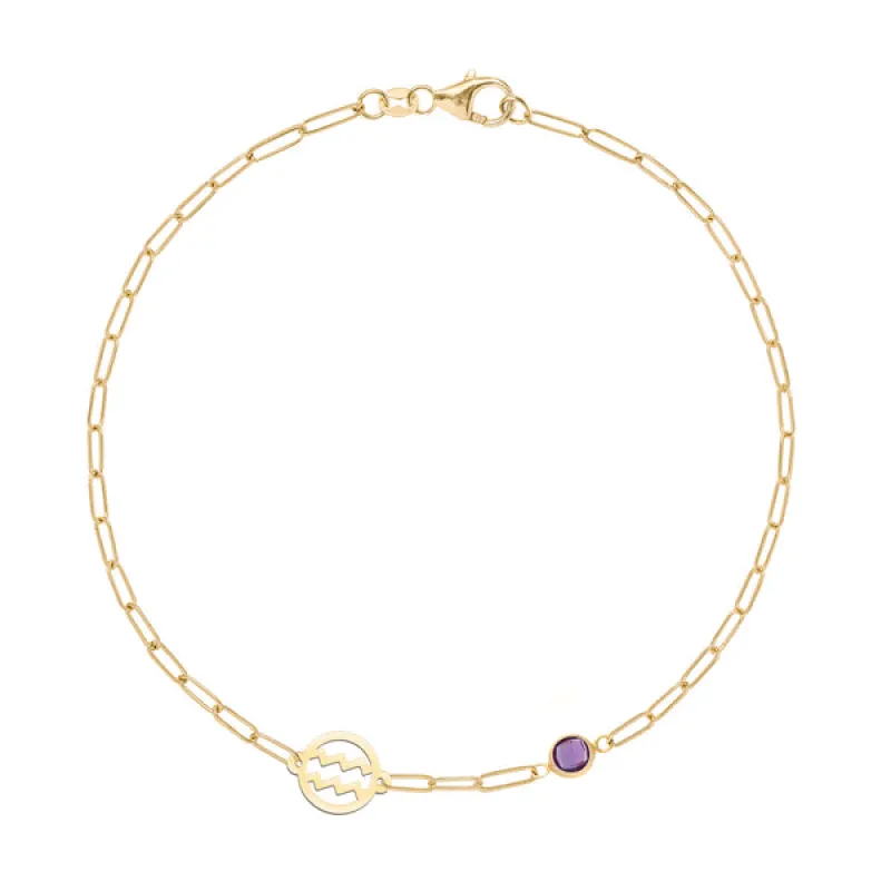 Personalized Aquarius & Birthstone Bracelet on Adelaide Mini in 14k Gold sold by Haverhill