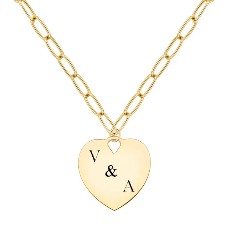 Engravable Large Flat Heart Pendant with Adelaide Chain in 14k Gold sold by Haverhill