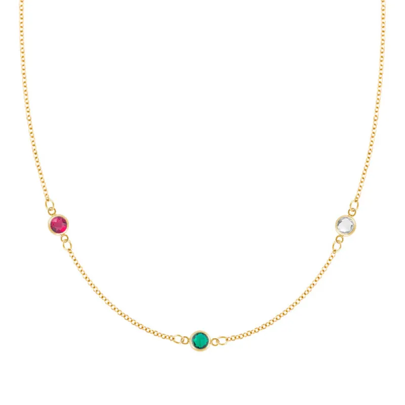 Personalized Classic 3 Birthstone Necklace in 14k Gold sold by Haverhill