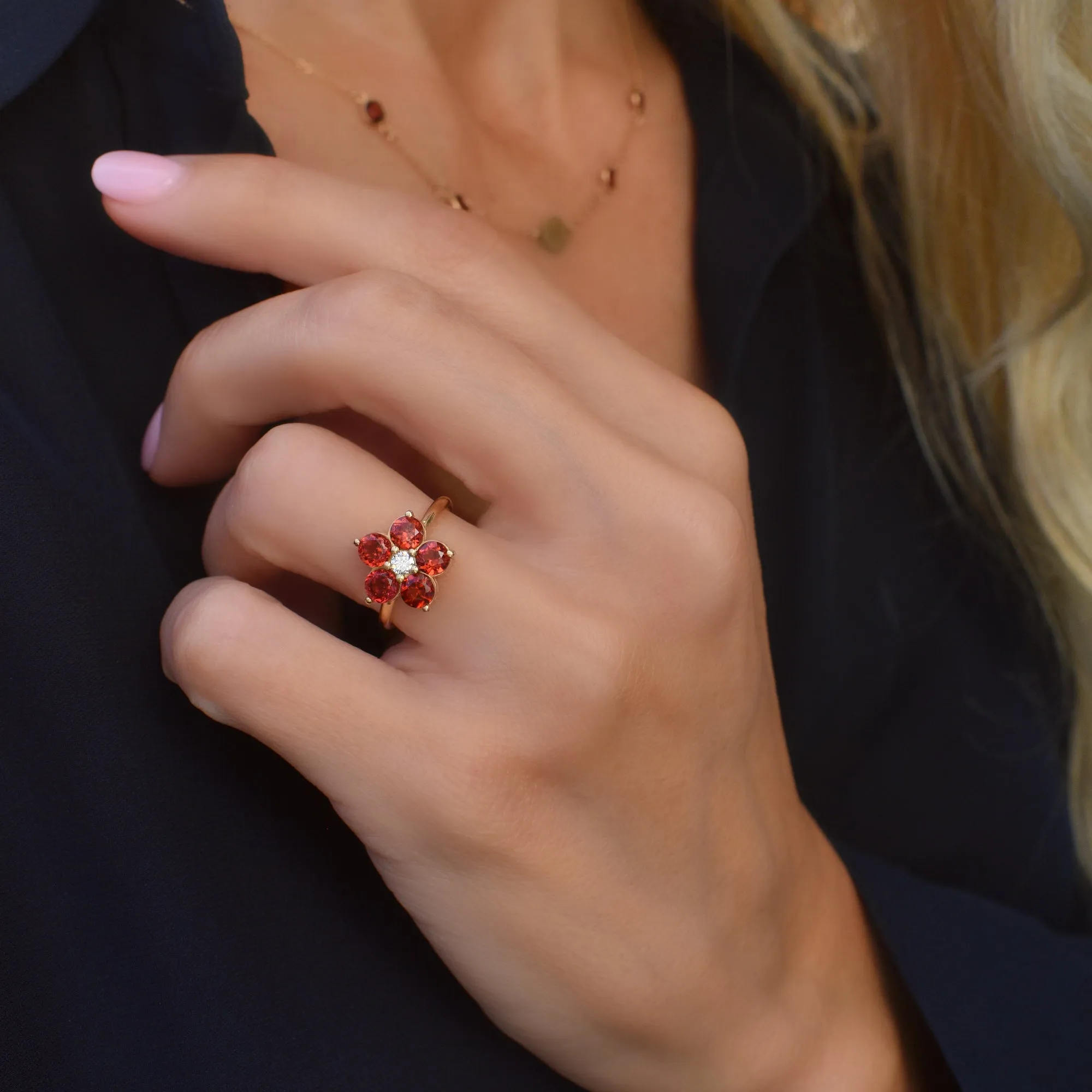 Personalized Greenwich Flower Birthstone & Diamond Ring in 14k Gold sold by Haverhill product image thumbnail 2