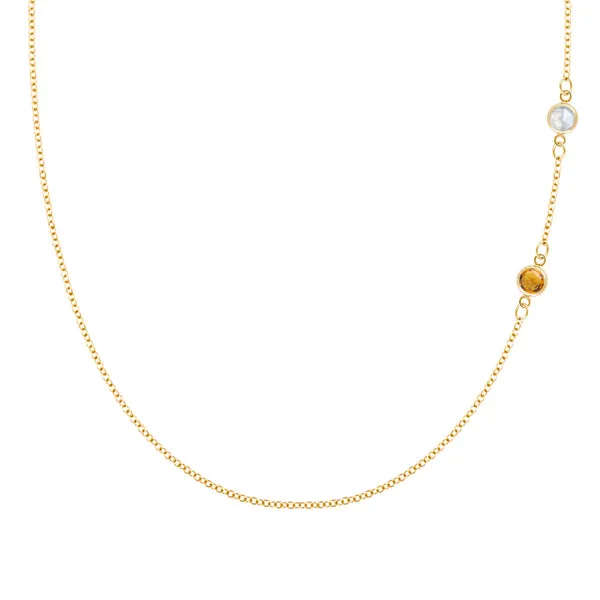 Personalized Classic 2 Birthstone Necklace in 14k Gold sold by Haverhill