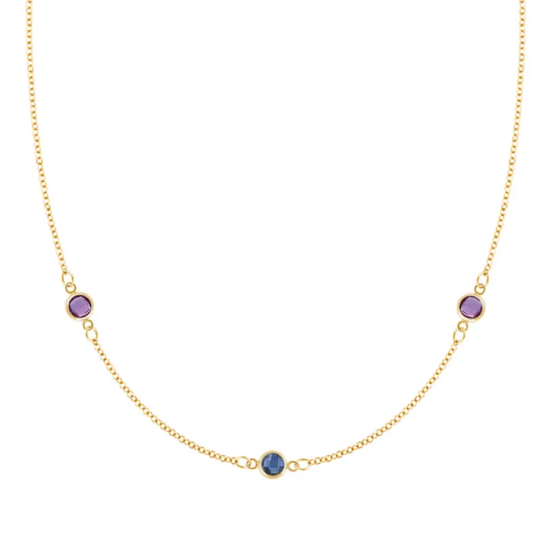 Personalized Classic 3 Birthstone Necklace in 14k Gold sold by Haverhill