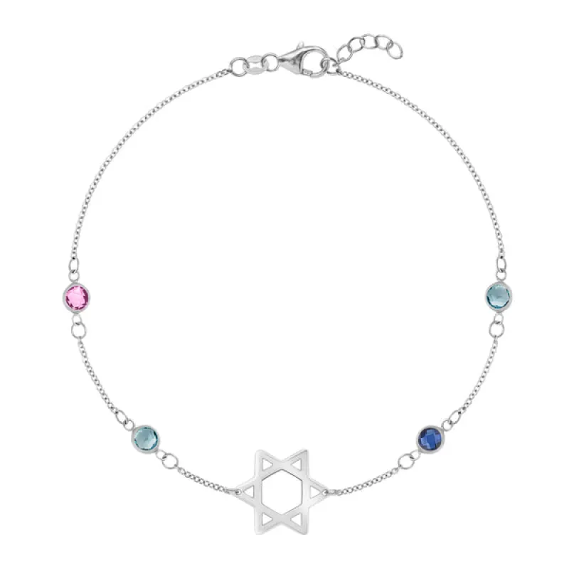 Personalized Classic Star of David & 4 Birthstone Bracelet in 14k Gold sold by Haverhill