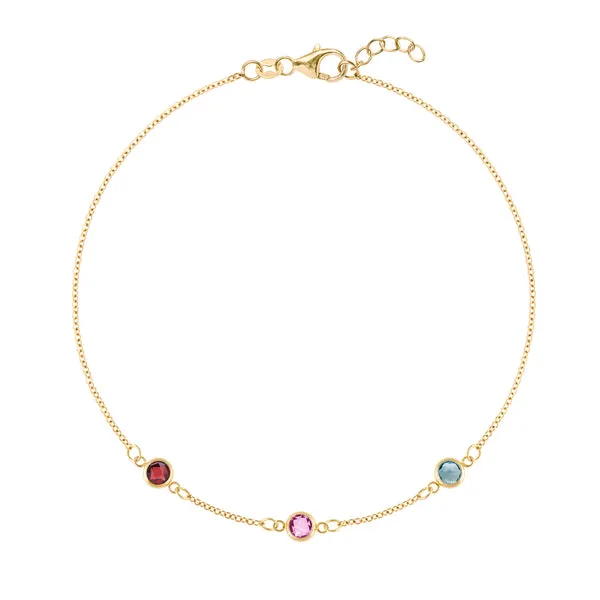 Personalized Classic 3 Birthstone Bracelet in 14k Gold sold by Haverhill