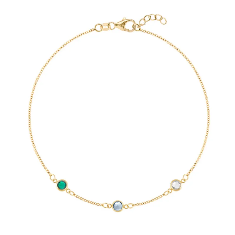 Personalized Classic 3 Birthstone Bracelet in 14k Gold sold by Haverhill