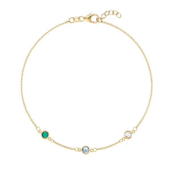 Personalized Classic 3 Birthstone Bracelet in 14k Gold sold by Haverhill