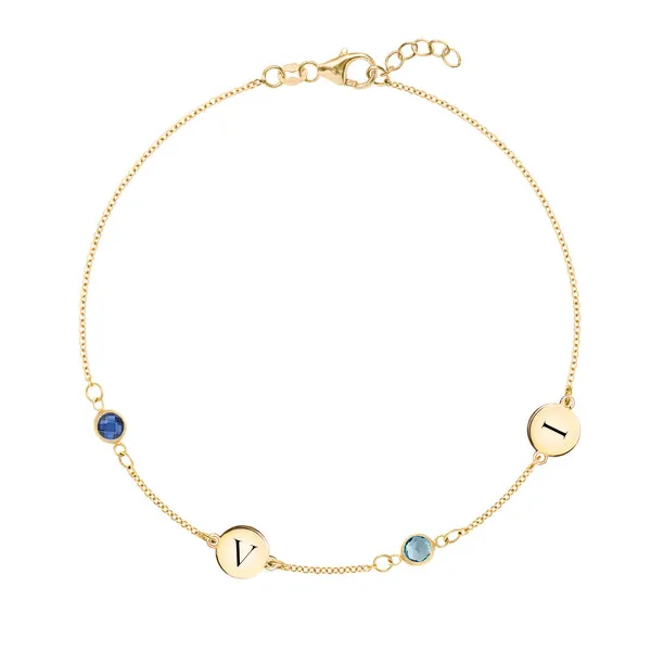 Personalized Classic 2 Letter & 2 Birthstone Bracelet in 14k Gold sold by Haverhill