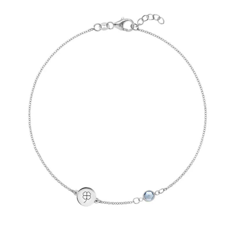 Personalized Clover Disc & Classic 1 Birthstone Bracelet in 14k Gold sold by Haverhill