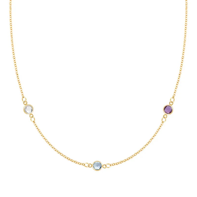Personalized Classic 3 Birthstone Necklace in 14k Gold made by Haverhill