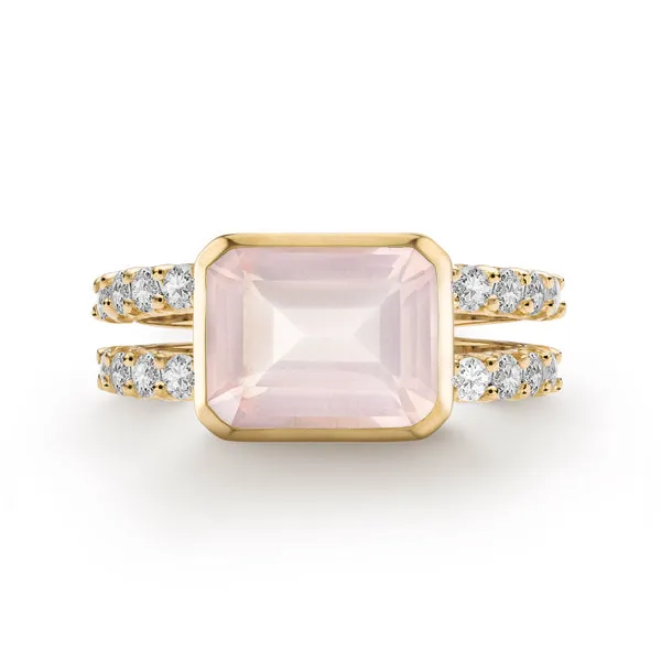 Personalized Warren Horizontal Birthstone Ring with Accent Stones in 14k Gold sold by Haverhill