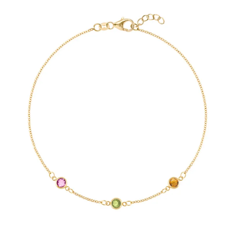 Personalized Classic 3 Birthstone Bracelet in 14k Gold sold by Haverhill