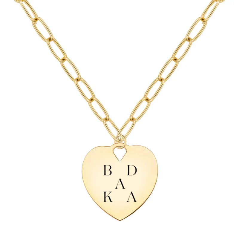 Engravable Large Flat Heart Pendant with Adelaide Chain in 14k Gold sold by Haverhill
