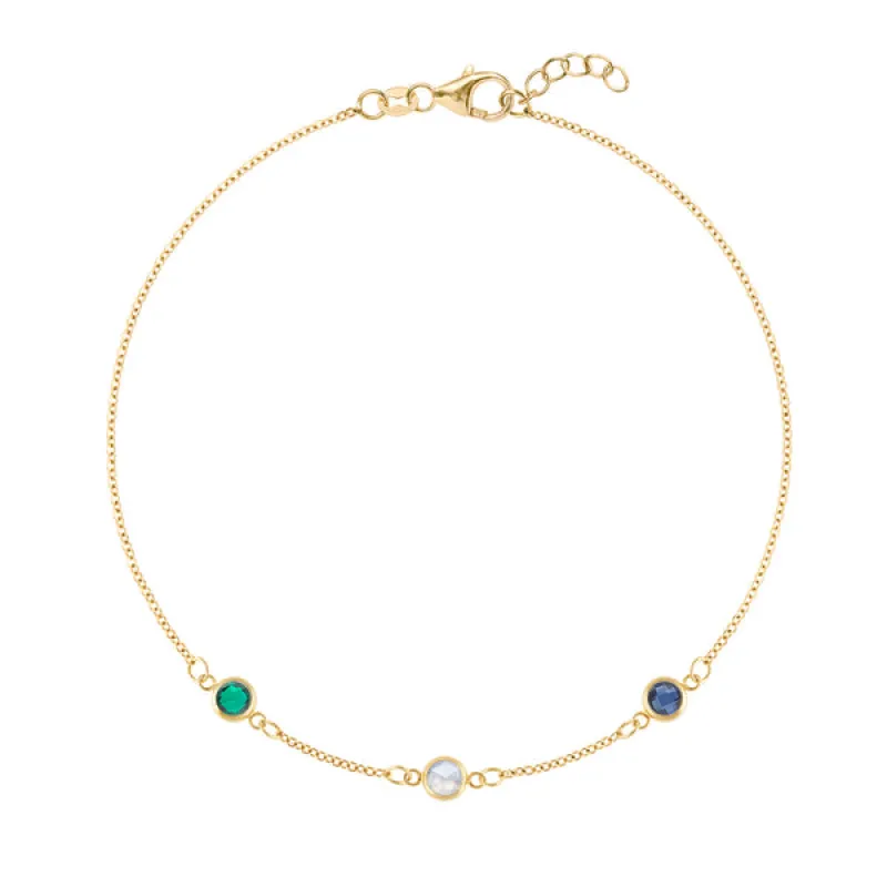 Personalized Classic 3 Birthstone Bracelet in 14k Gold sold by Haverhill