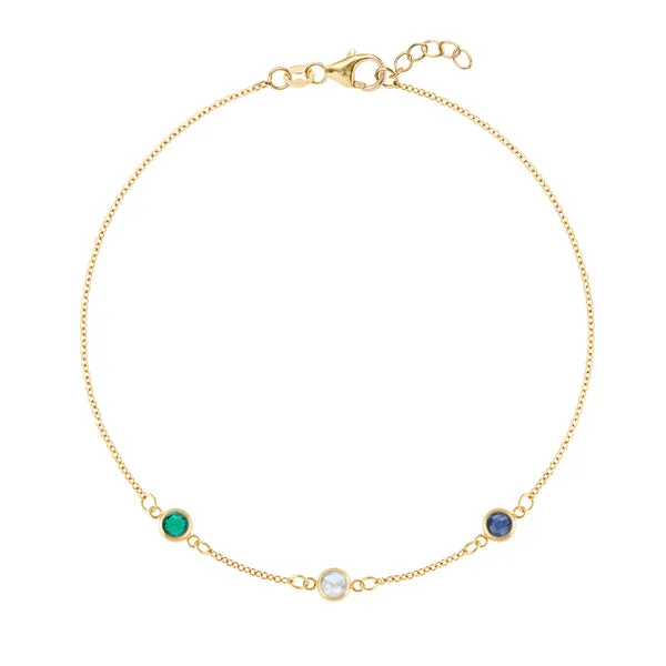 Personalized Classic 3 Birthstone Bracelet in 14k Gold sold by Haverhill