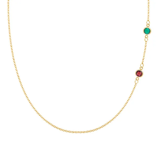 Personalized Classic 2 Birthstone Necklace in 14k Gold sold by Haverhill