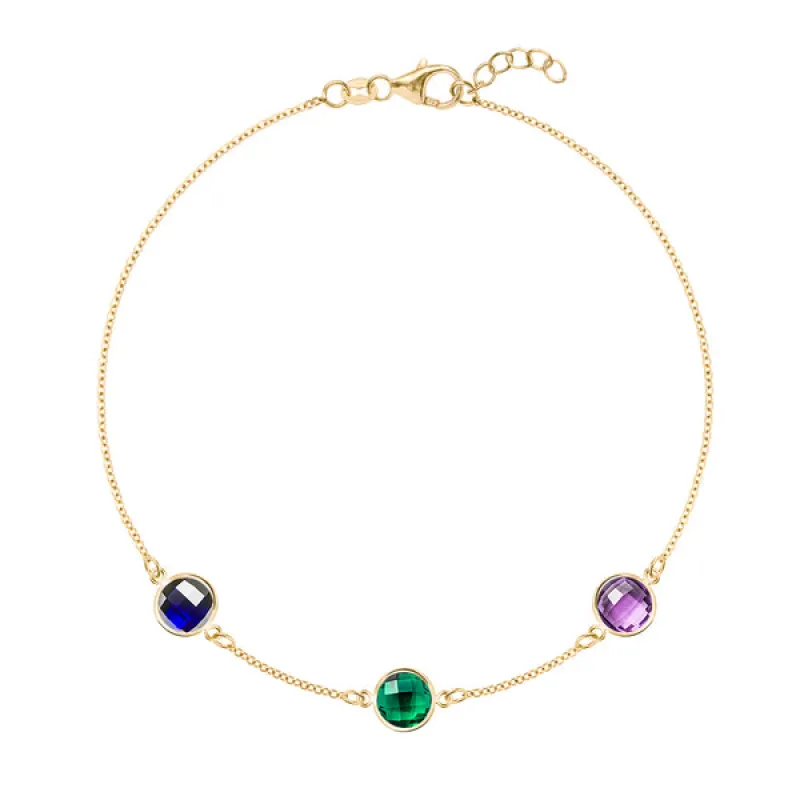 Personalized Grand 3 Birthstone Bracelet in 14k Gold made by Haverhill