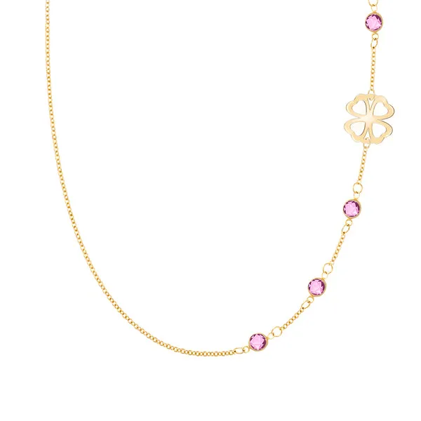 Personalized Classic Clover & 4 Birthstone Necklace in 14k Gold sold by Haverhill