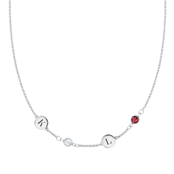 Personalized Classic 2 Letter & 2 Birthstone Necklace in 14k Gold (Single Spacing) sold by Haverhill