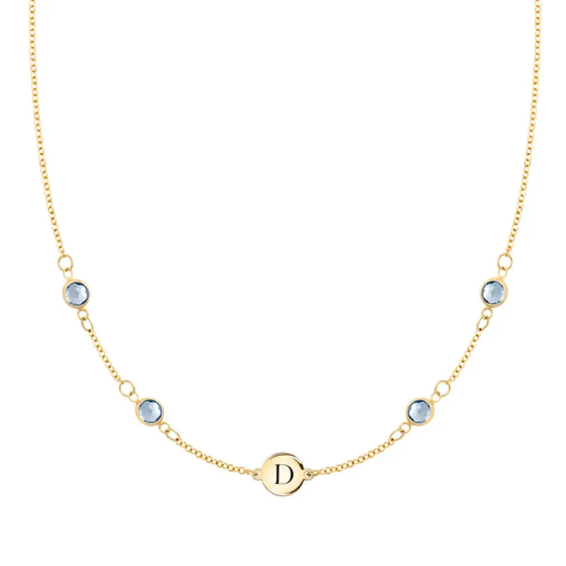 Personalized Classic 1 Letter & 4 Nantucket Blue Topaz Necklace in 14k Gold (December) sold by Haverhill